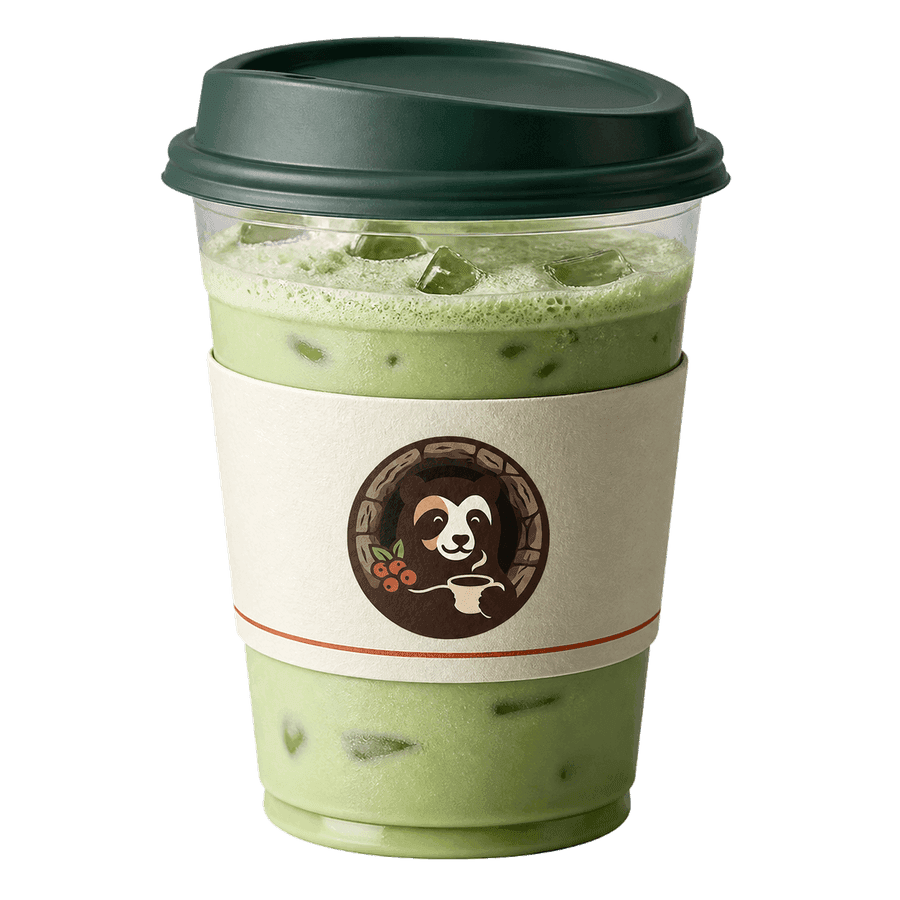 Matcha helado en vaso Garrú con sello del oso